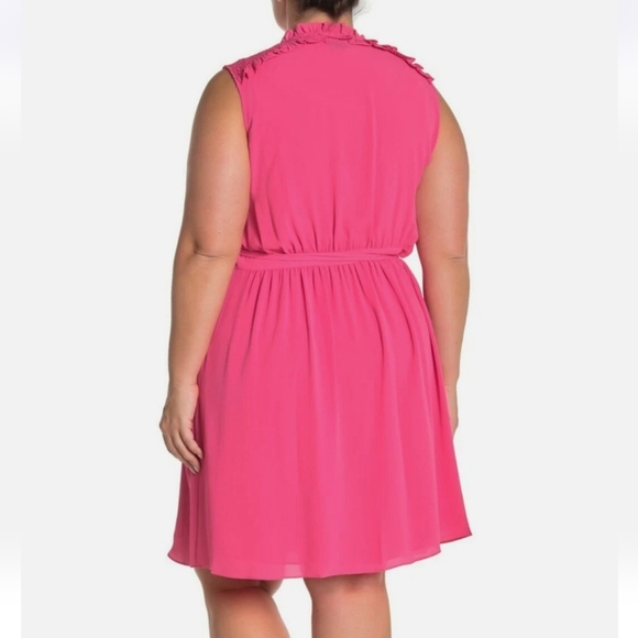 CeCe By Cynthia Steffe Hot Pink Sleeveless Ruffled Wrap Dress Size Large - Picture 13 of 13